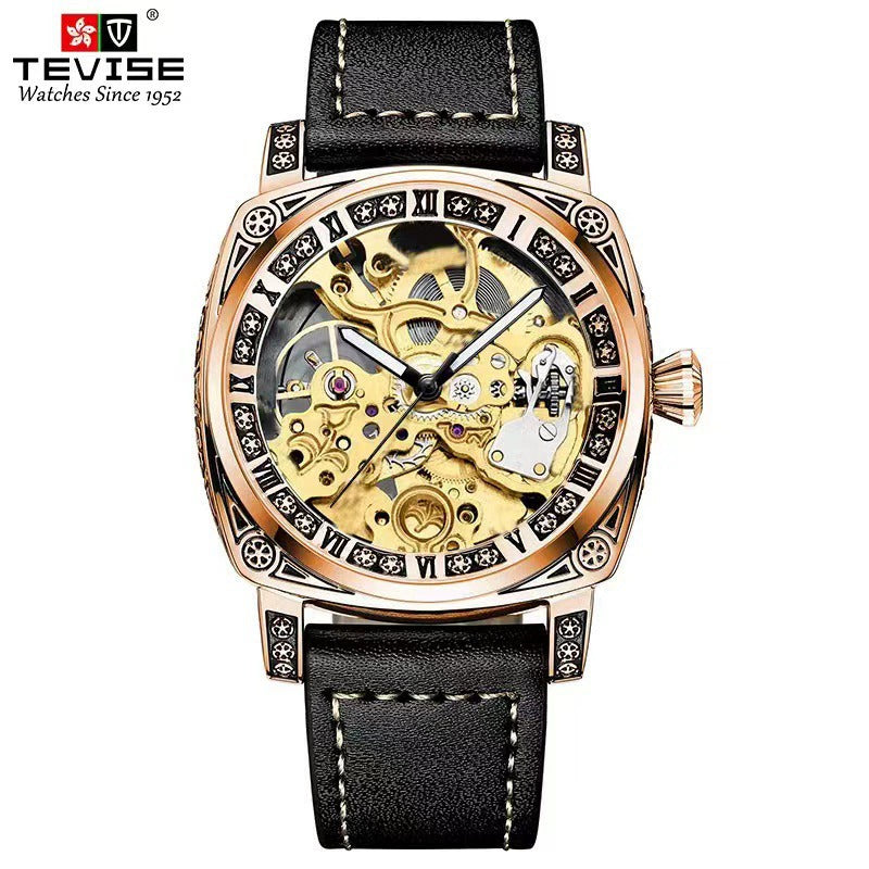 TEVISE T894 Square Skeleton Automatic Watch, 44mm