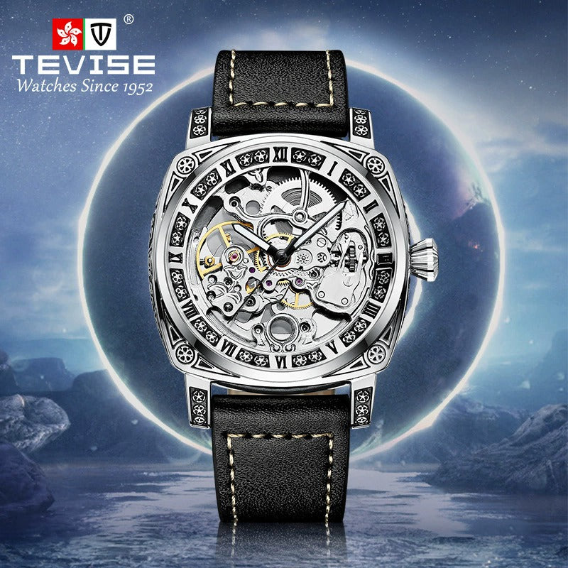 TEVISE T894 Square Skeleton Automatic Watch, 44mm