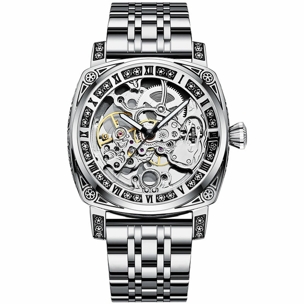 TEVISE T894 White automatic skeleton watch