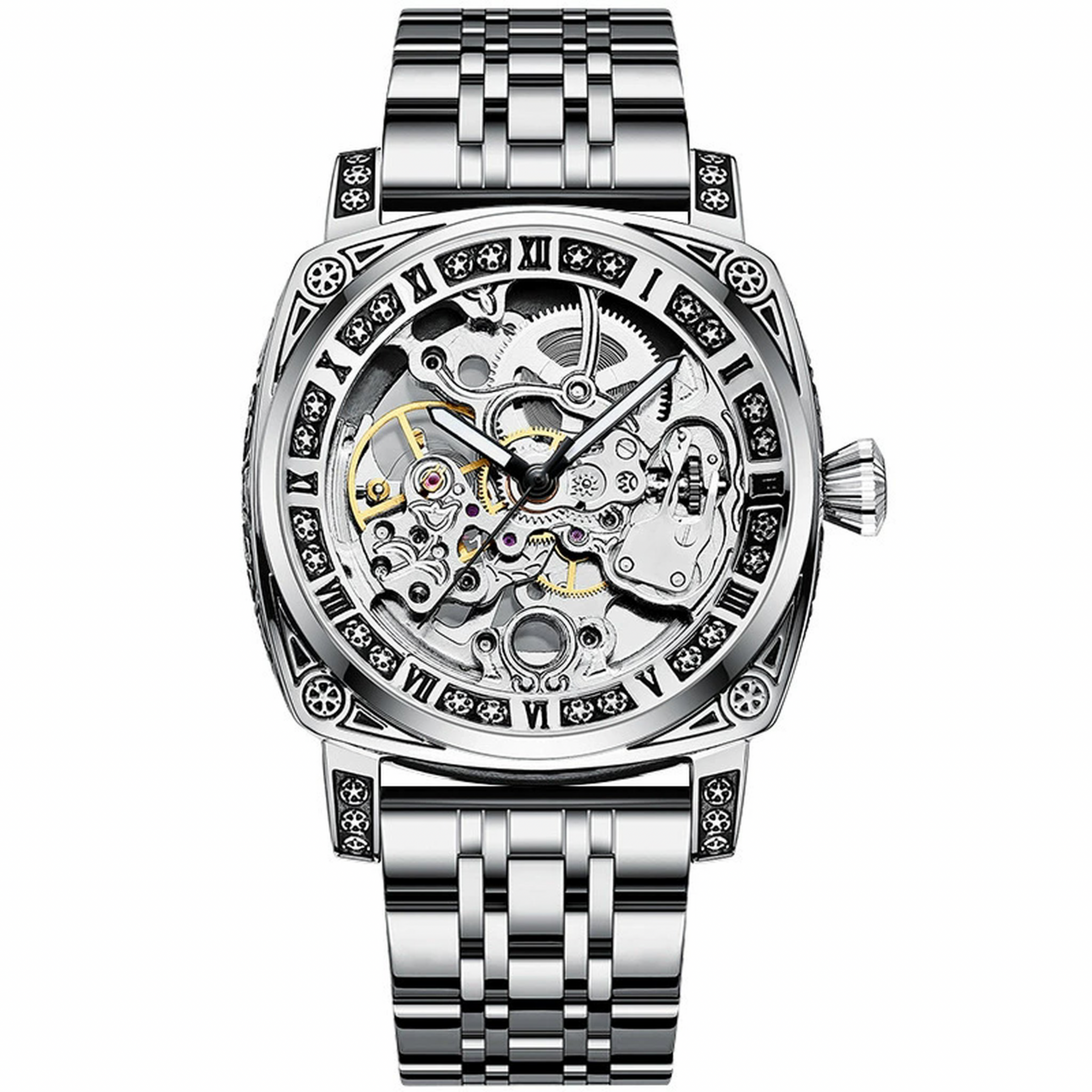 TEVISE T894 White automatic skeleton watch
