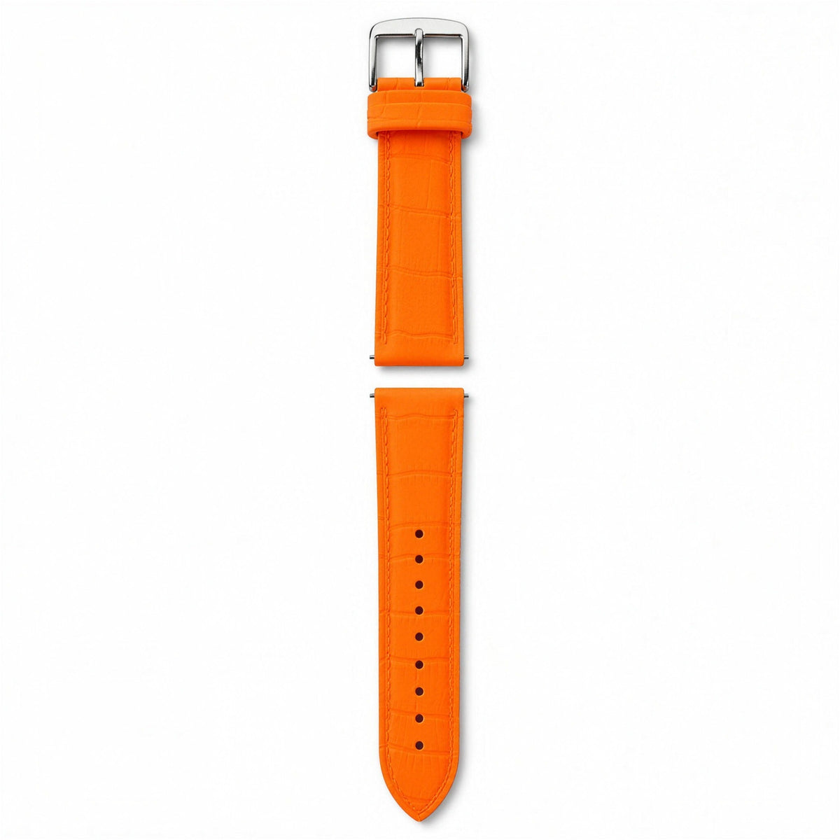 Orange textured silicone quick-release watch strap with steel buckle