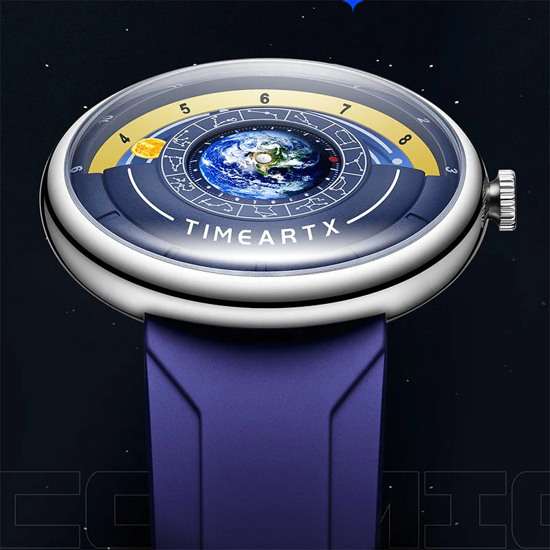 TIMEARTX earth dial quartz watch blue and yellow rubber straps