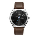 TOMI minimalist calendar quartz watch, Brown Silver style