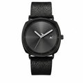 TOMI square-case quartz dress watch with black dial and black leather strap