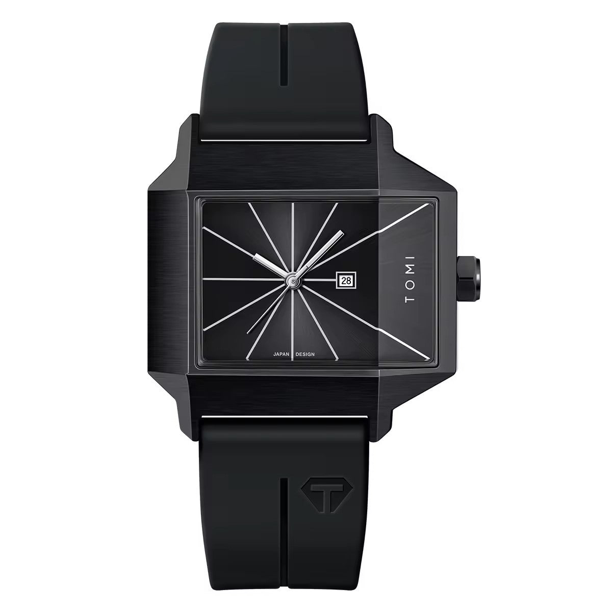TOMI square silicone quartz watch black case black dial