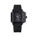 TOMI T021 Square Silicone Quartz Watch, all black on pure white