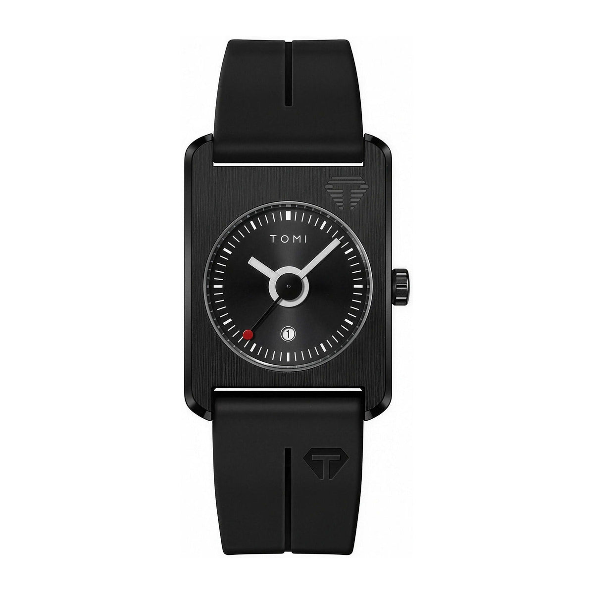 TOMI TV-dial silicone quartz watch, 30mm, all black