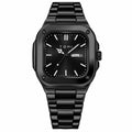 TOMI T306 black square steel quartz watch with black dial and bracelet