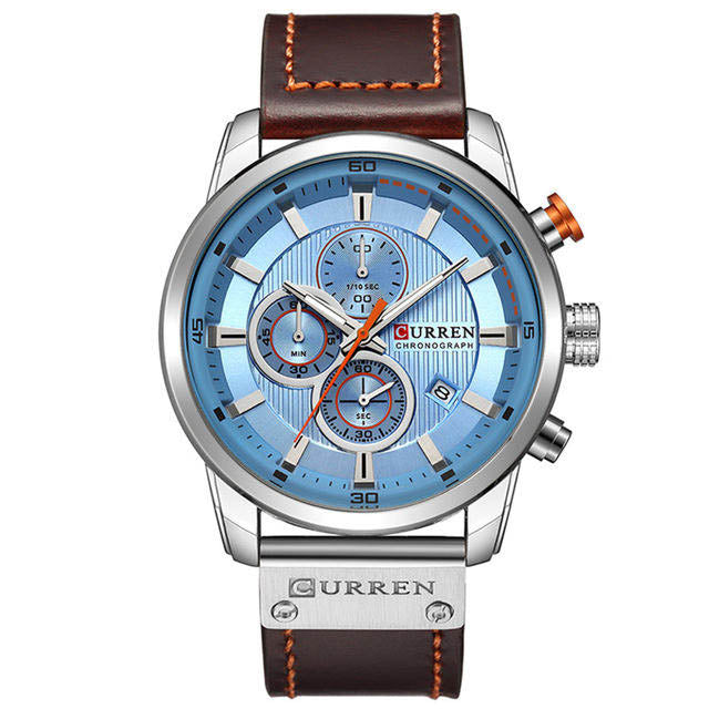 CURREN large-dial leather chronograph in Blue