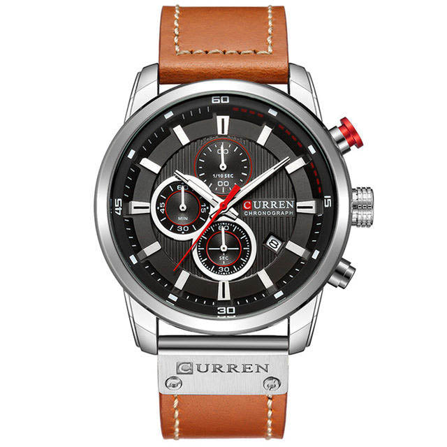 CURREN large-dial leather chronograph in Brown