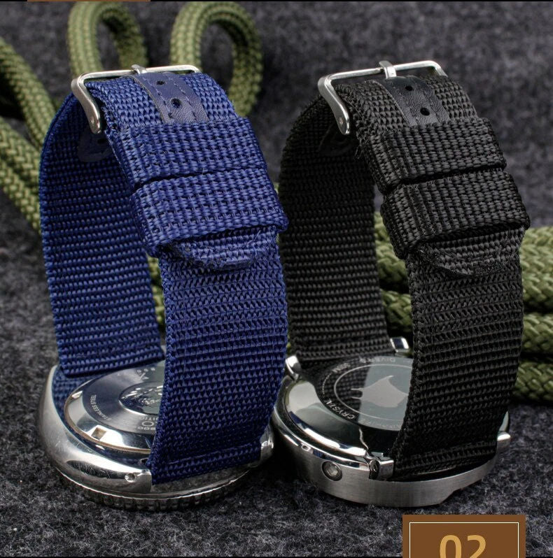 UPro Blue and Black ballistic nylon straps installed on watches