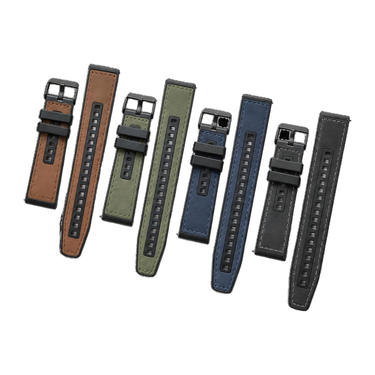 UPro crazy horse leather-texture silicone quick-release watch straps, 22mm, four colors, on white