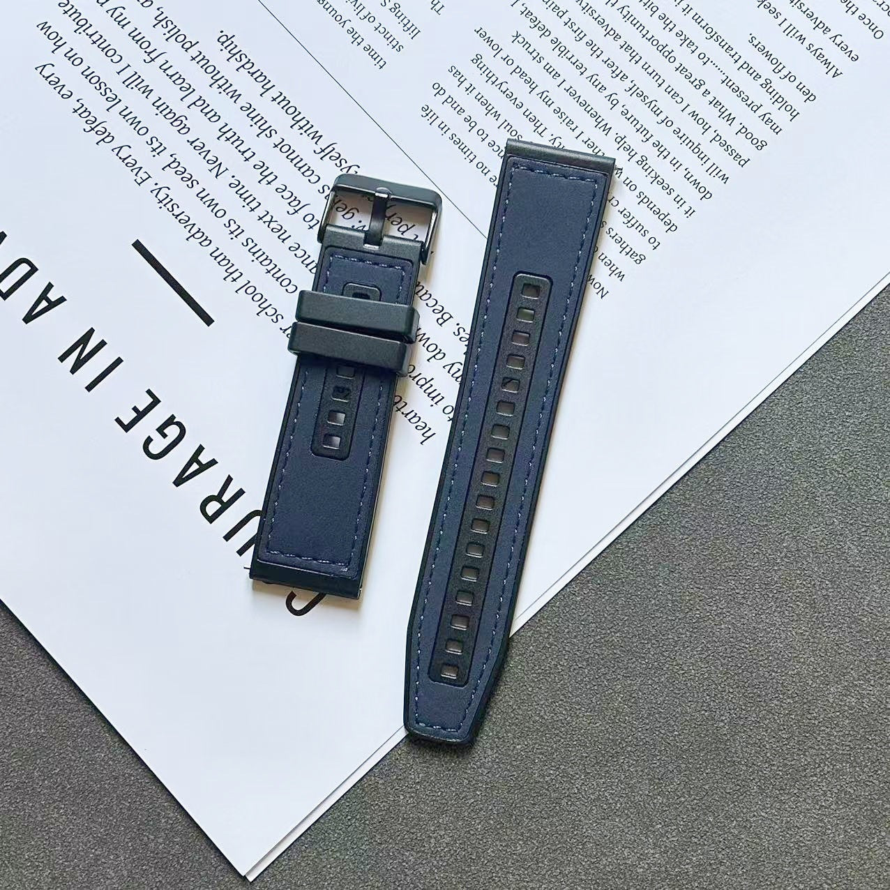 Blue 22mm Crazy Horse leather-texture silicone quick-release watch strap