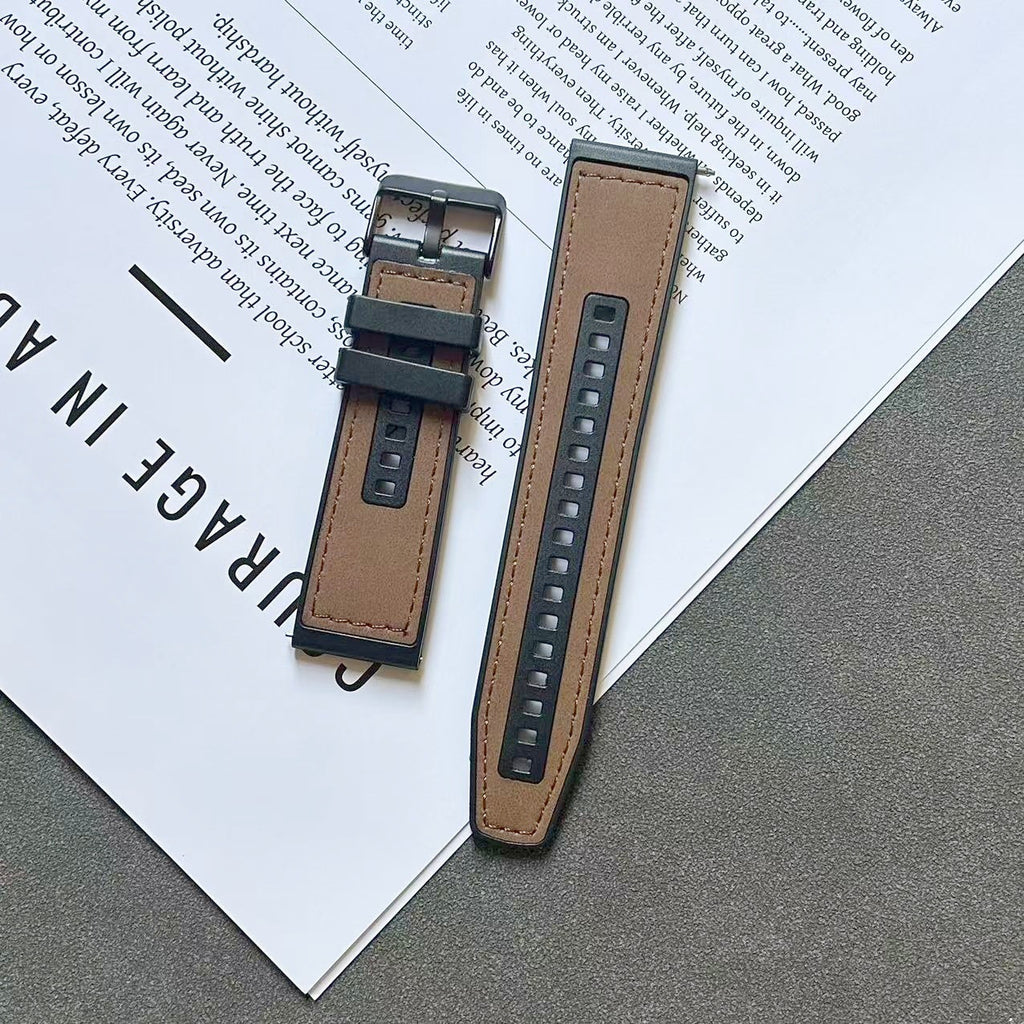 Brown 22mm Crazy Horse leather-texture silicone quick-release watch strap