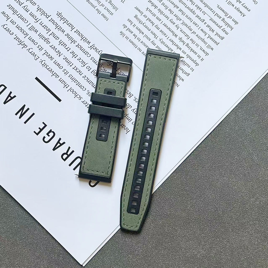 Green 22mm Crazy Horse leather-texture silicone quick-release watch strap