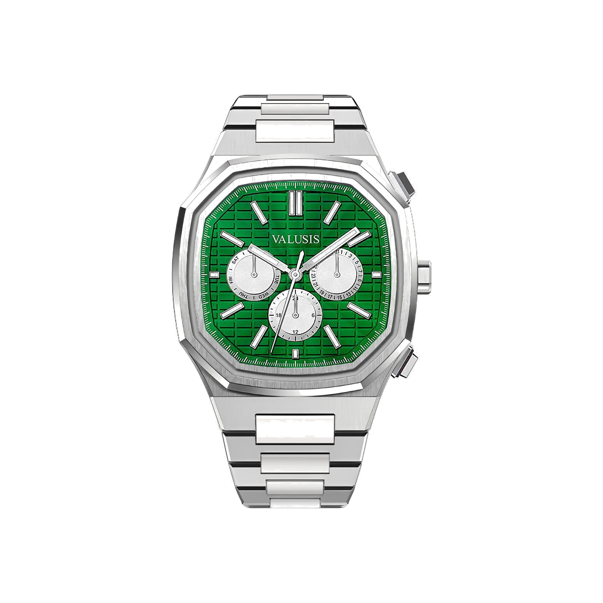 Valusis Volt Green Chrono Automatic watch on white background
