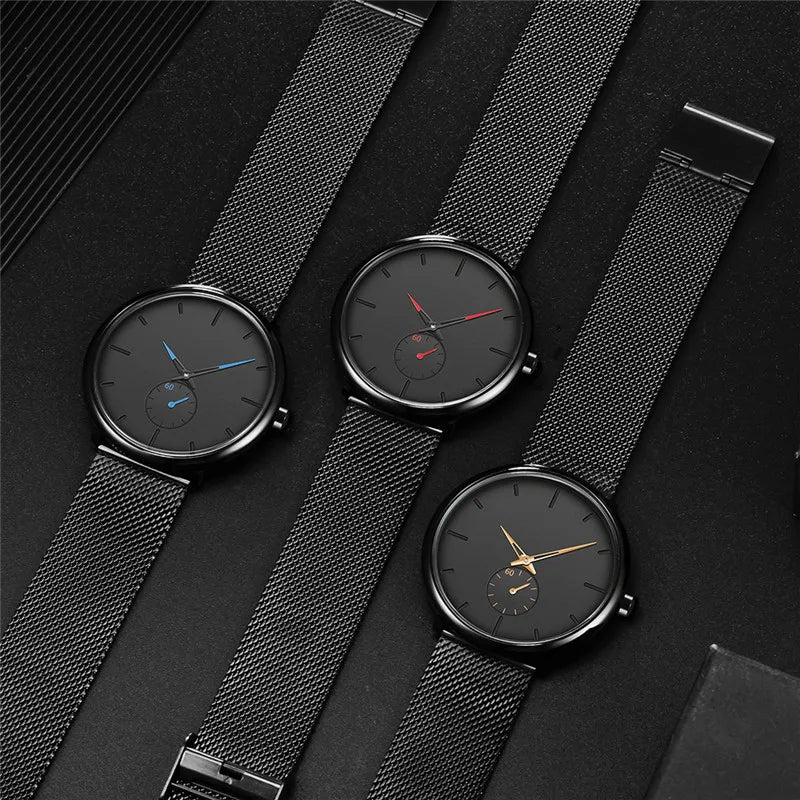 WINDOWSTIME mesh watch all three colorways lineup, red blue gold