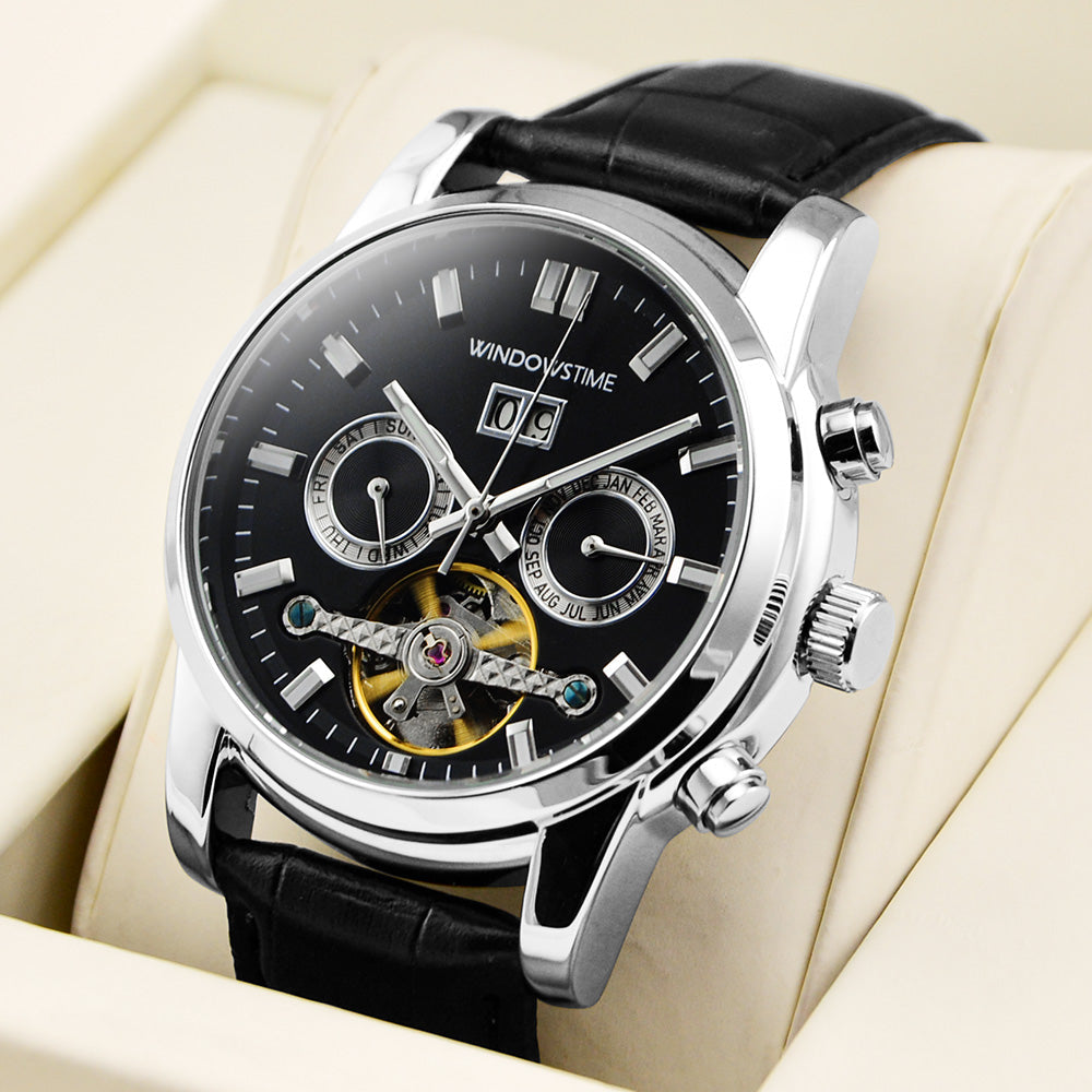 WINDOWSTIME 41mm Black open-heart automatic watch