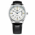 WINNER pilot-style quartz watch, white dial with black leather strap