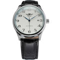 WINNER white-dial automatic dress watch with black leather strap