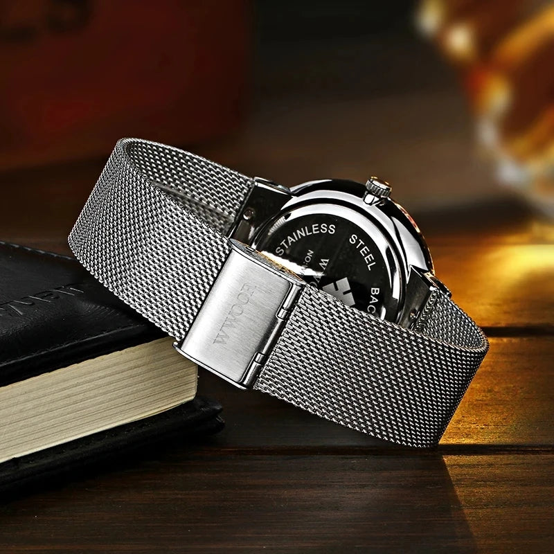 WWOOR ultra thin quartz watch side profile thickness