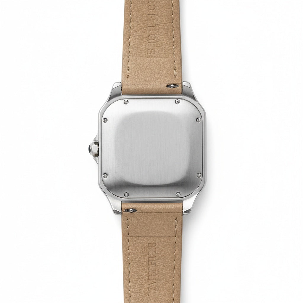 CILOA Retro Square Roman Numeral Quartz Watch, case back view