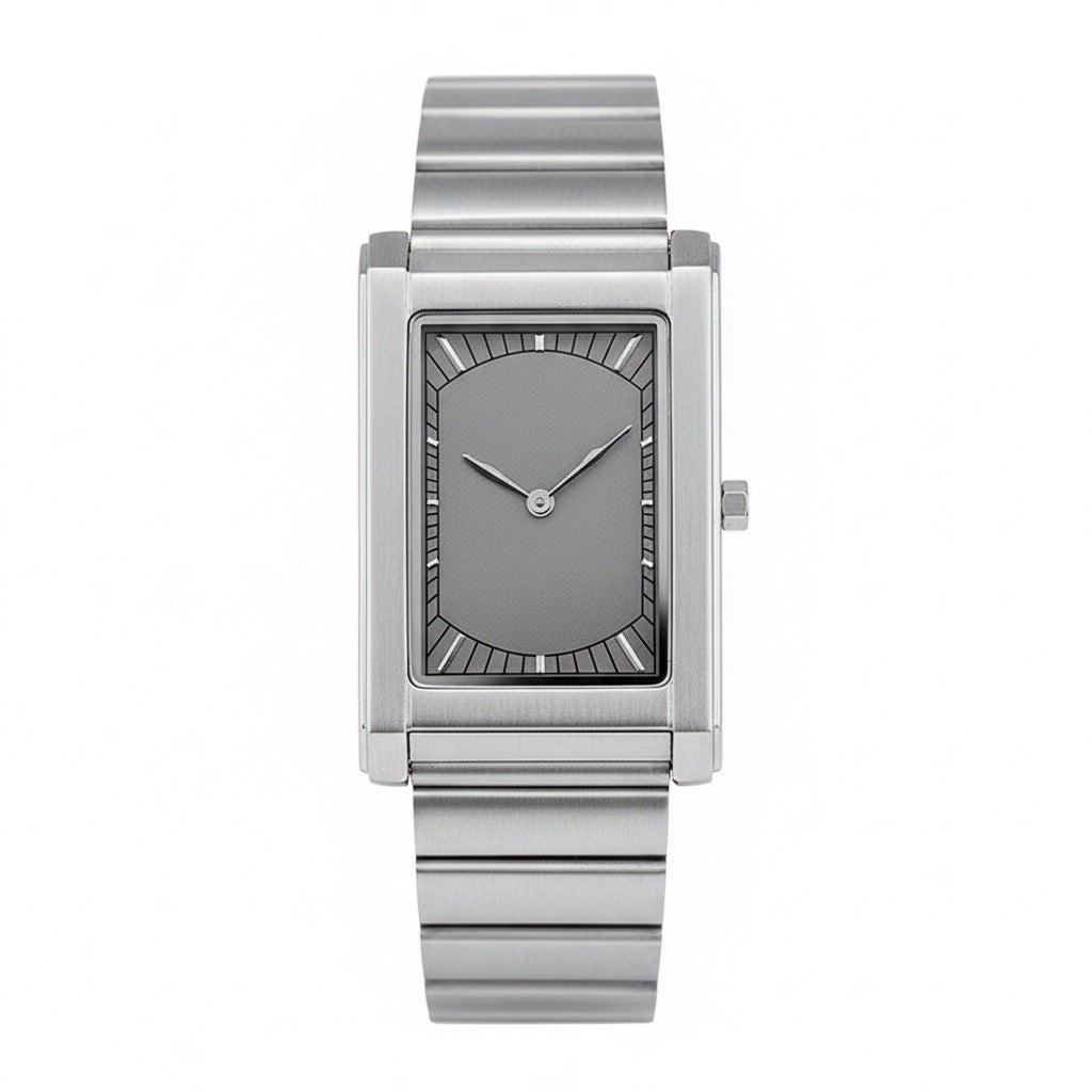 CILOA Gray Square Stainless Steel Quartz Watch, studio view