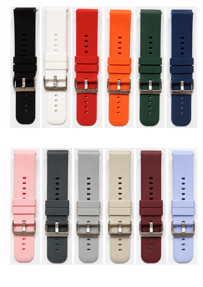 Xinhuaxin Solid Silicone Quick-Release Strap - 12 color swatches, white background