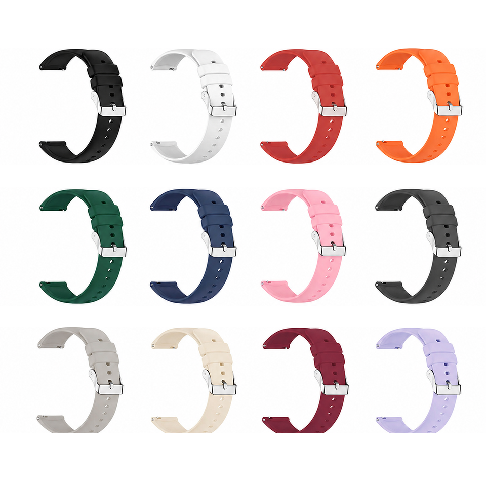 Xinhuaxin Solid Silicone Quick-Release Strap - all 12 colors grid, white background