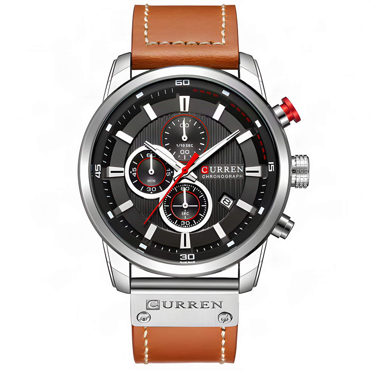 CURREN large-dial leather chronograph in Brown