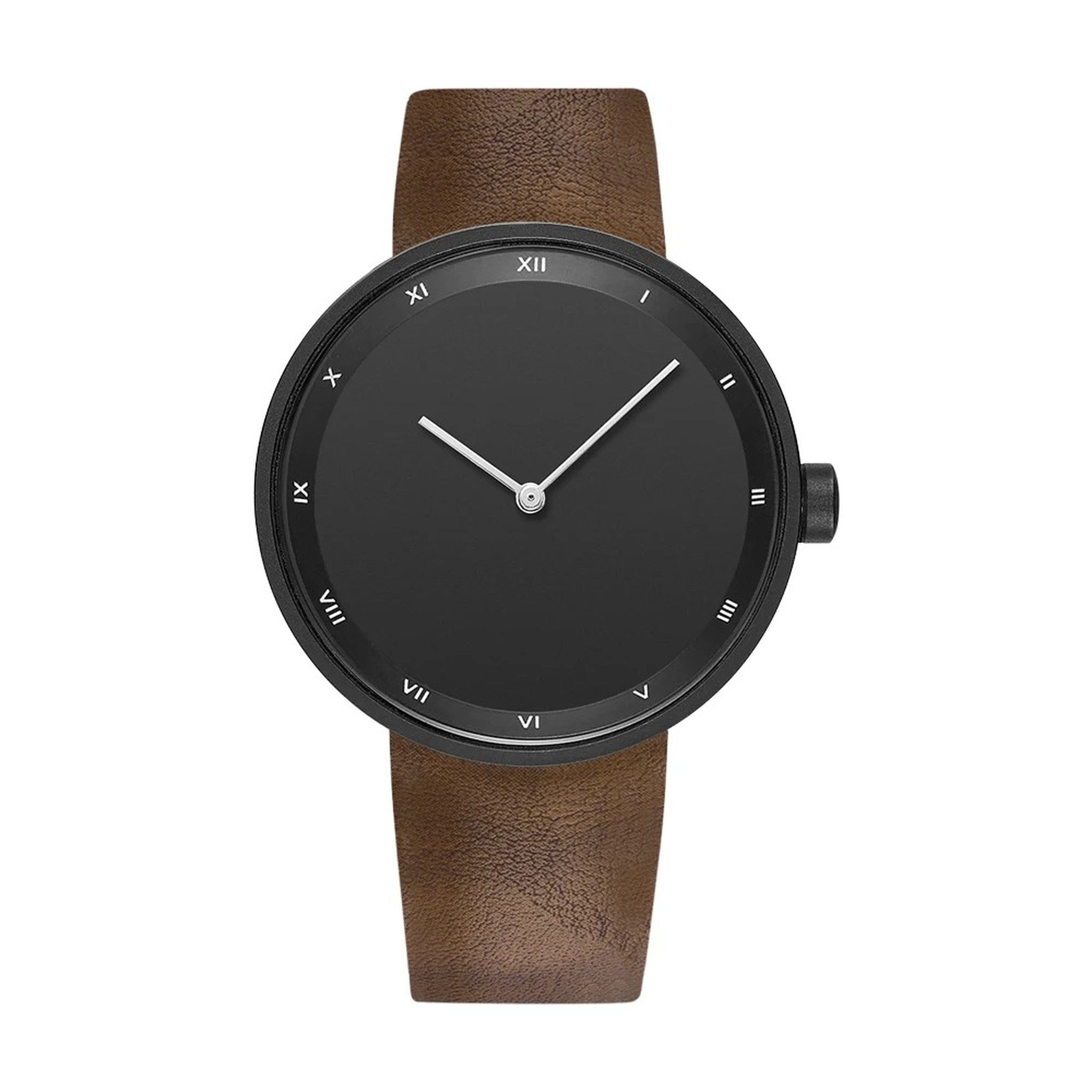 YAZOLE Roman numeral black dial brown strap watch