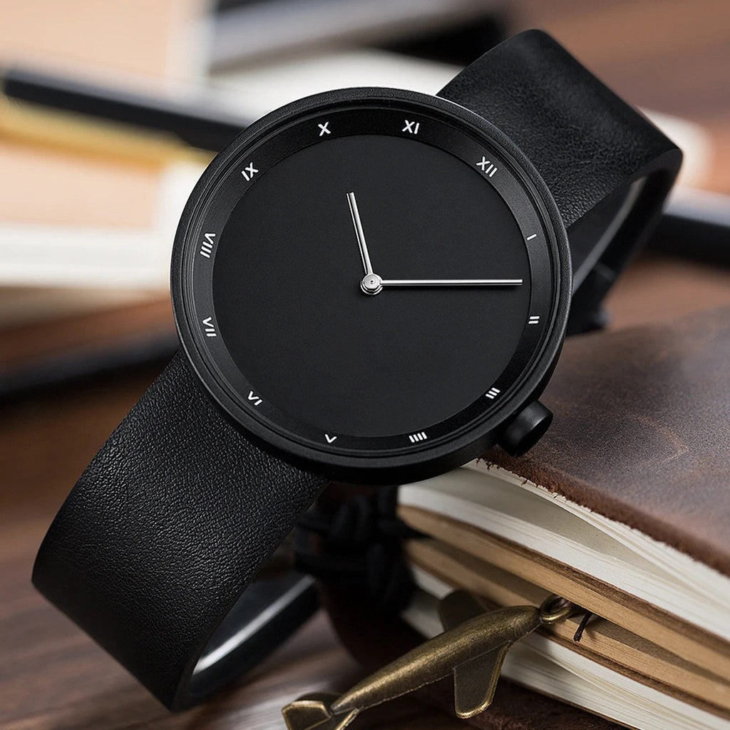 YAZOLE minimalist watch with black dial and black strap