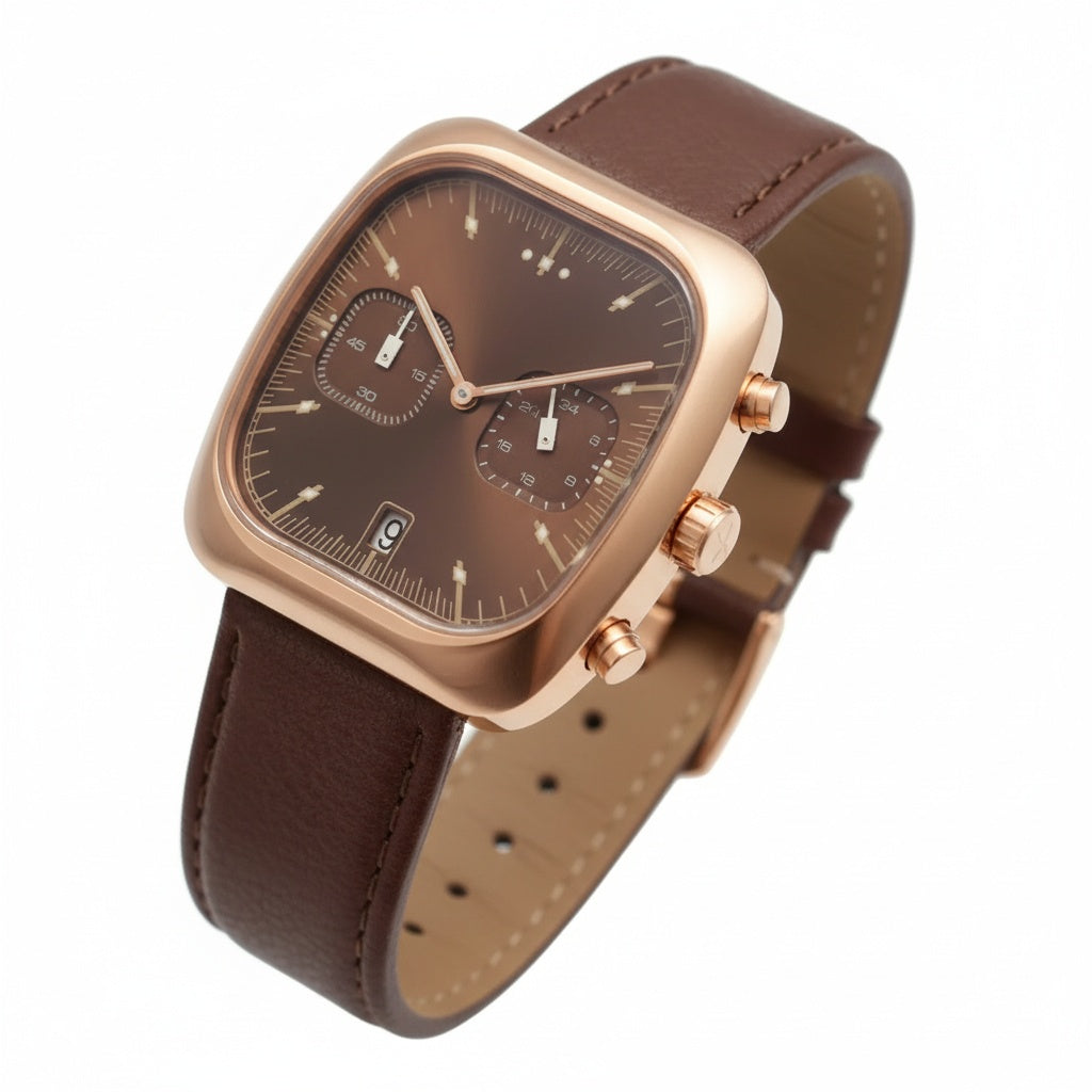 CILOA Retro Cushion Square Chronograph Watch, three-quarter angle